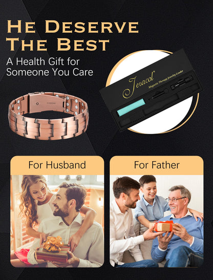 Jeracol 99.99% Soild Copper Bracelets for Men,3X Ultra Strength Magnets(3500 Gauss) Magnetic Bracelets,Magnetic Wristband for Anniversary,Adjustable Size&Jewelry Gift Box