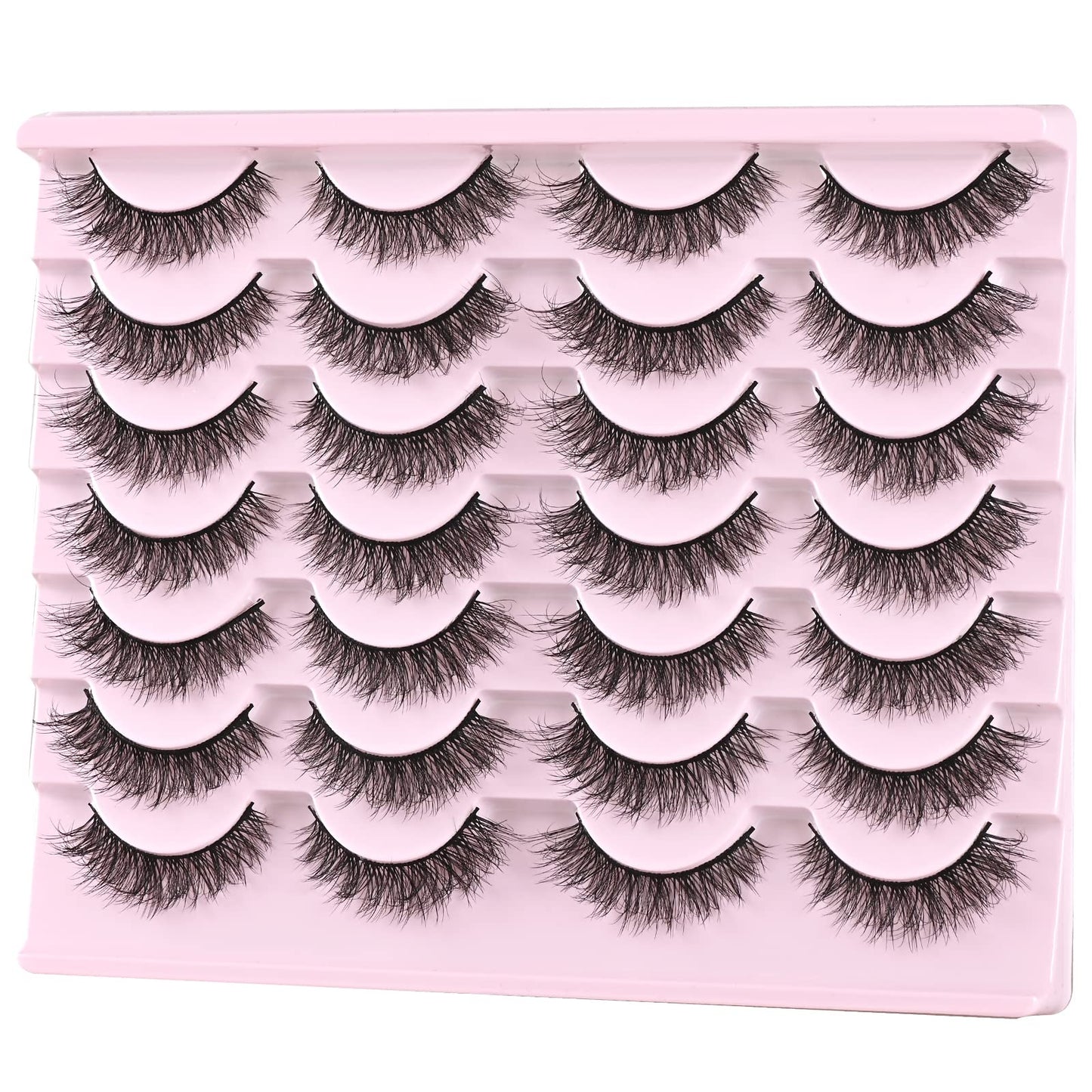 FARRED Natural Lashes Short Eyelashes Wispy False Mink Lash Pack 14 Pair Natural Look Fluffy Cat Eye Strip Eyelash Small Fake Lashes Full Pestañas Sets for MUA and Beginners Daily Makeup (F1 | 8-14mm)