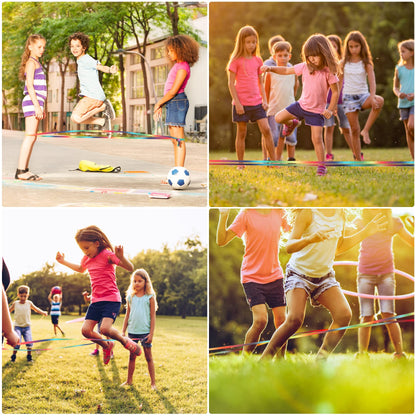 Cikyner Chinese Jump Rope, 2 Pack 4m Long 1.5cm Wide Elastic Chinese Ropes with Instructions French Skipping Rainbow Band for Children Jumpsies Games Indoors and Outdoors, Ideal for Gifts for Kids