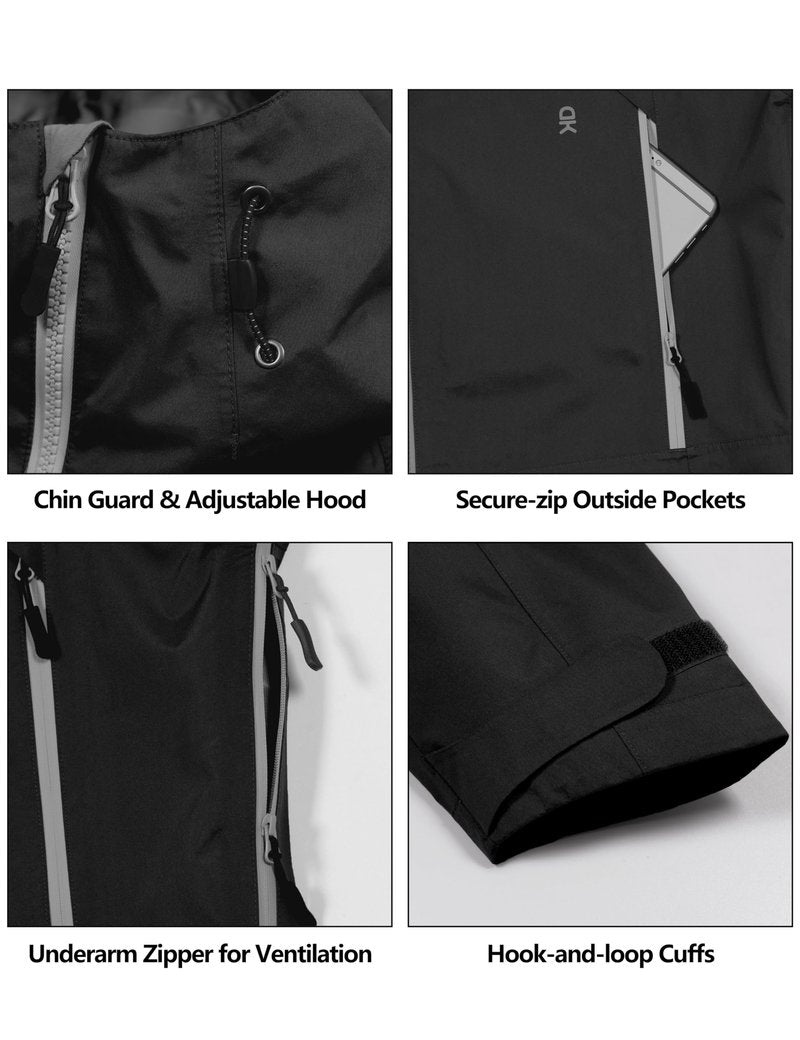 Little Donkey Andy Men's Waterproof Outdoor Hard Shell Breathable Jacket Travelling Sports Coat Black S