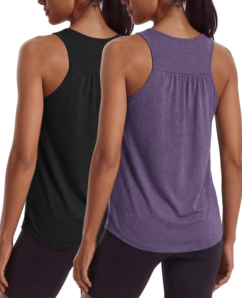 PINSPARK Workout Tank Tops Woman Sleeveless Athletic Tennis Top Racerback Loose Yoga Gym Shirt Exercise Fitness Clothing Summer Tanks,Black/Purple 3XL