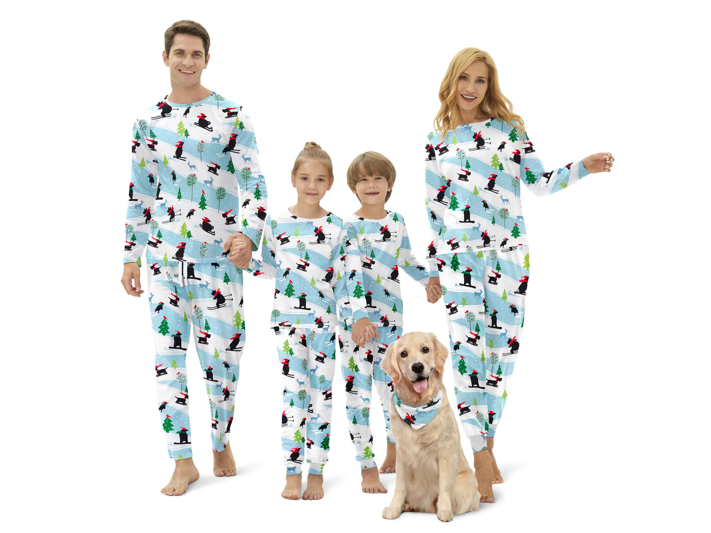 Tebbis Family Christmas Pajamas PJS Matching Set Adult Kids Baby Pet Dog & Doll, Medium, Winter Ski Critters