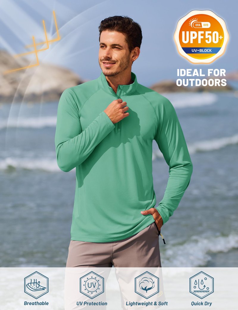 TACVASEN Long Sleeve Shirts for Men Quarter Zip Pullover Golf Sun Protection Running Rash Guard Athletic T-Shirts Outdoor Green