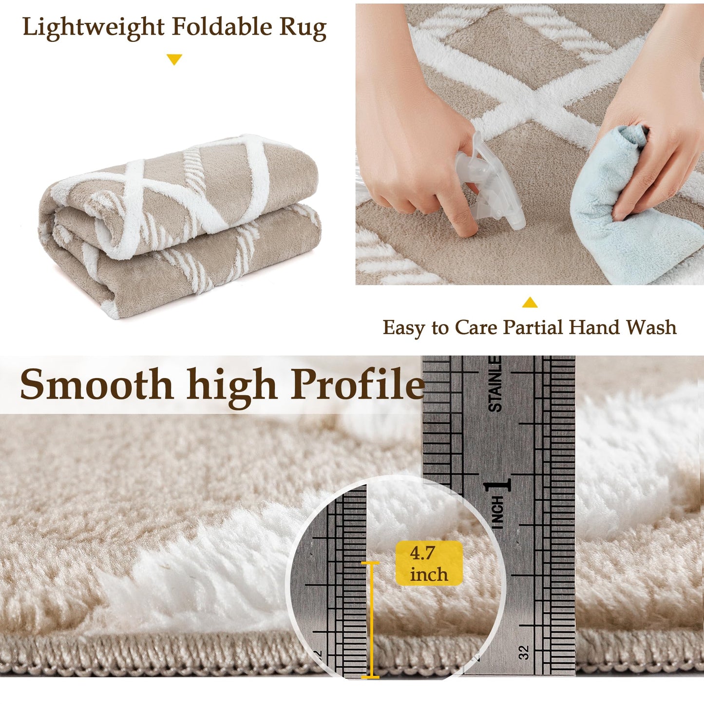 HUGEAR 5x7 Shag Area Rug Beige Modern Neutral Medium Plush Pile Super Soft Indoor Fuzzy Carpet Non Slip Non-Shedding Easy Care 0.5-inch Thick for High Traffic Areas in Living Room Bedroom Dining