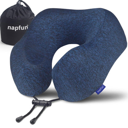 napfun Neck Pillow for Traveling, Upgraded Travel Neck Pillow for Airplane 100% Pure Memory Foam Travel Pillow for Flight Headrest Sleep, Portable Plane Accessories, Light Grey