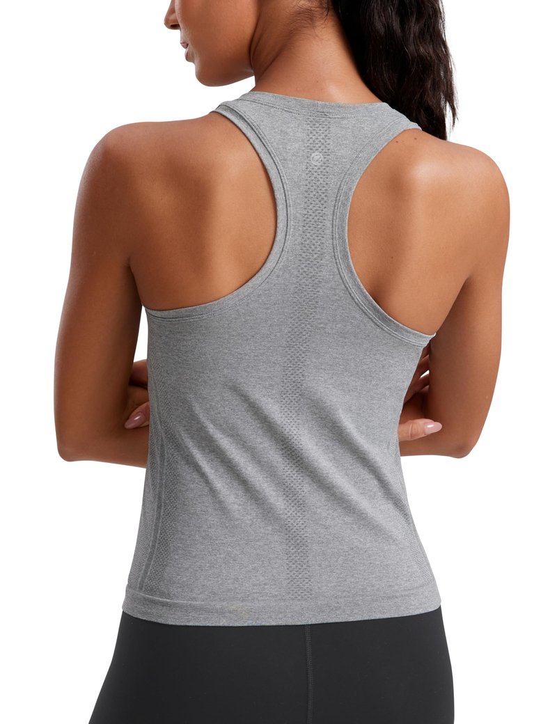 CRZ YOGA Seamless Workout Tank Tops for Women - Athletic Running Gym Sleeveless Shirts Crewneck Racerback Breathable Slate Grey Marl Small
