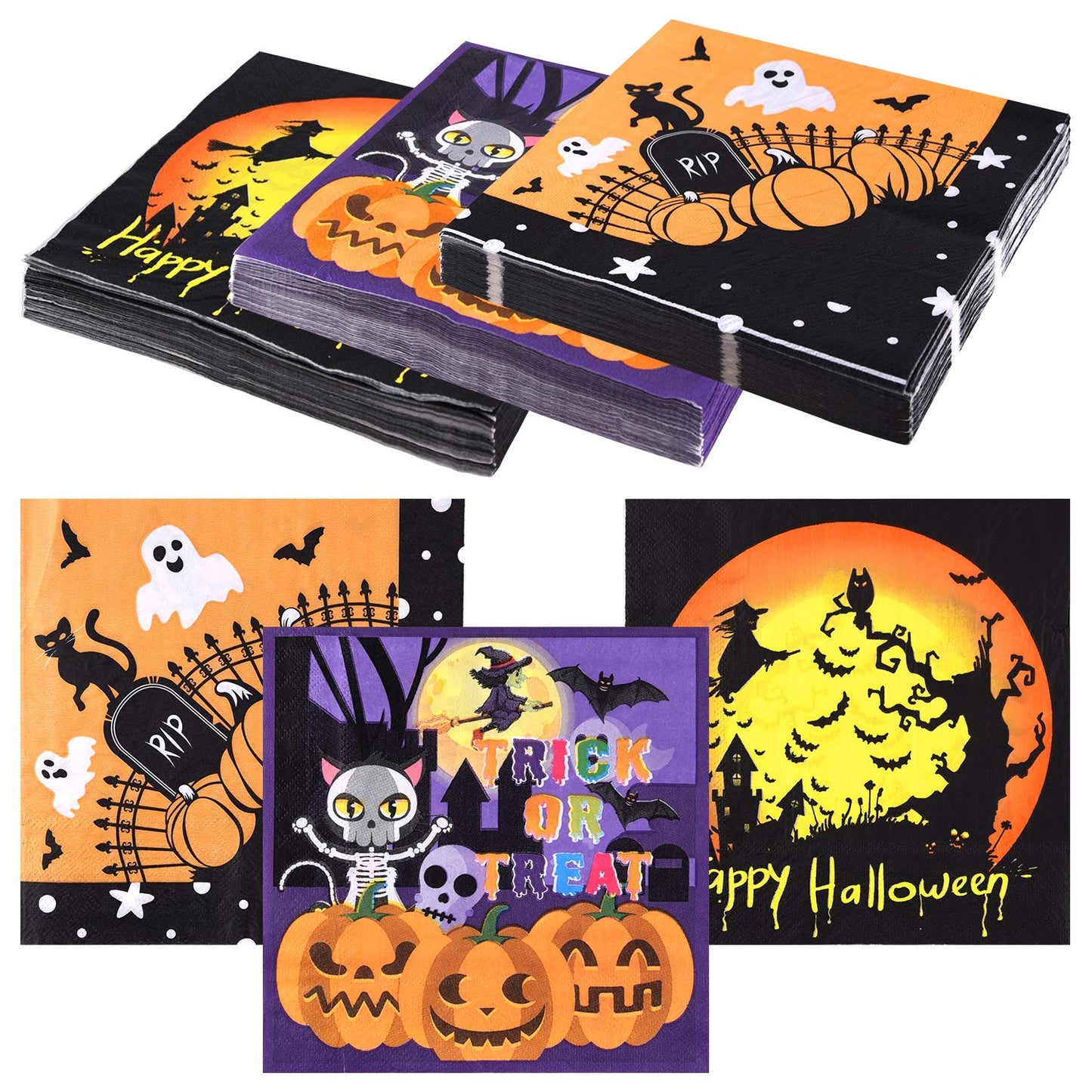 ASTARON 60 Pack Halloween Napkins 13"× 13", Disposable Paper Cocktail Napkins for Halloween Table Decorations Party Supplies