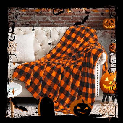 BEDELITE Halloween Blanket for Decor & Gift, Orange and Black Buffalo Plaid Throw Blanket for Couch, Soft & Warm Fleece Throw for Women Men, 50"x60"