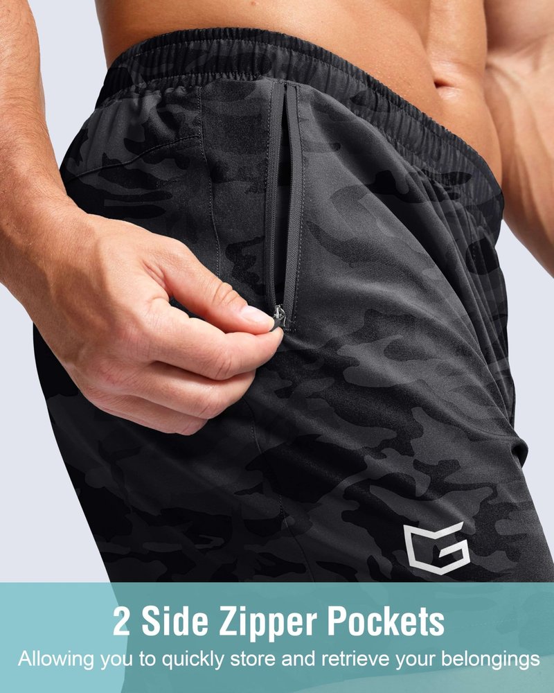 G Gradual Men's Athletic Running Shorts with Zipper Pockets Quick Dry 7"/ 5"/ 9" Workout Gym Shorts for Basketball Hiking(Grey Camo,5XL)
