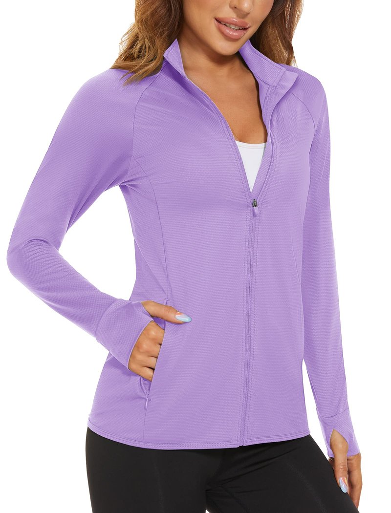 MAGCOMSEN Women's Hiking Jacket Lightweight Long Sleeve UPF 50+ Sun Protection Shirt Breathable SPF Shirts with Thumb Holes Light Purple S