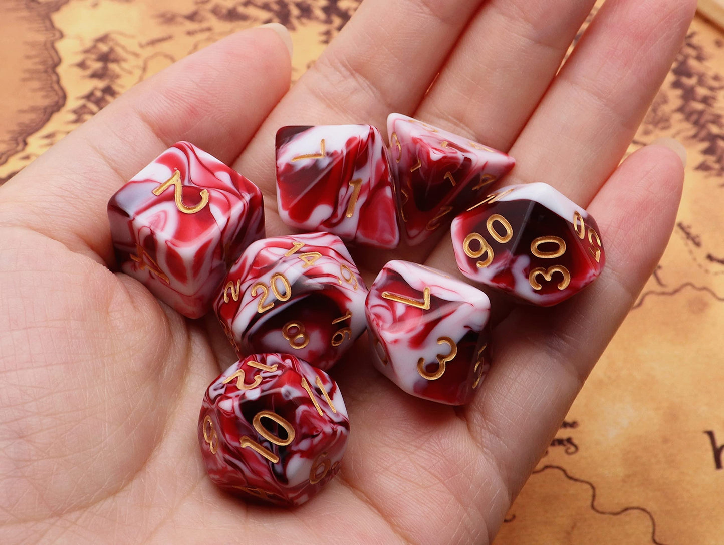 DND Dice Set Red Mix White Dice for Dungeon and Dragons D&D MTG 7-Die RPG Polyhedral Dice
