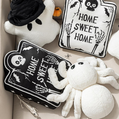 Phantoscope Happy Halloween Spider Shaped Throw Pillow, Faux Fur Fluffy Tarantula Shaped Halloween Cushion Pillow, White, 9 x 16 inch