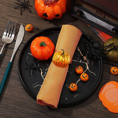 Getfitsoo Thanksgiving Pumpkin Napkin Rings Set of 6, Halloween Napkin Holder, Metal Napkin Rings for Family Gatherings Holiday Party Home Kitchen Dinner Table Setting (Pumpkin)