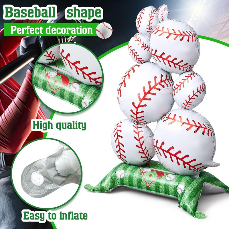 Soulchen 1 Pcs 3.5 ft Giant Self Standing Baseball Foil Balloons for Baseball Birthday Party Decoration Team Celebration Decor Backyard BBQ Sports Themed Party Supplies