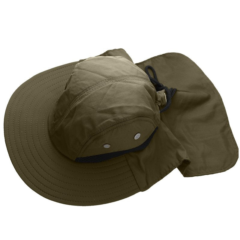 Falari Outdoor Sun Hat, Wide Brim with Neck Flap, Safari Hiking Gardening Fishing Hat - Army Green