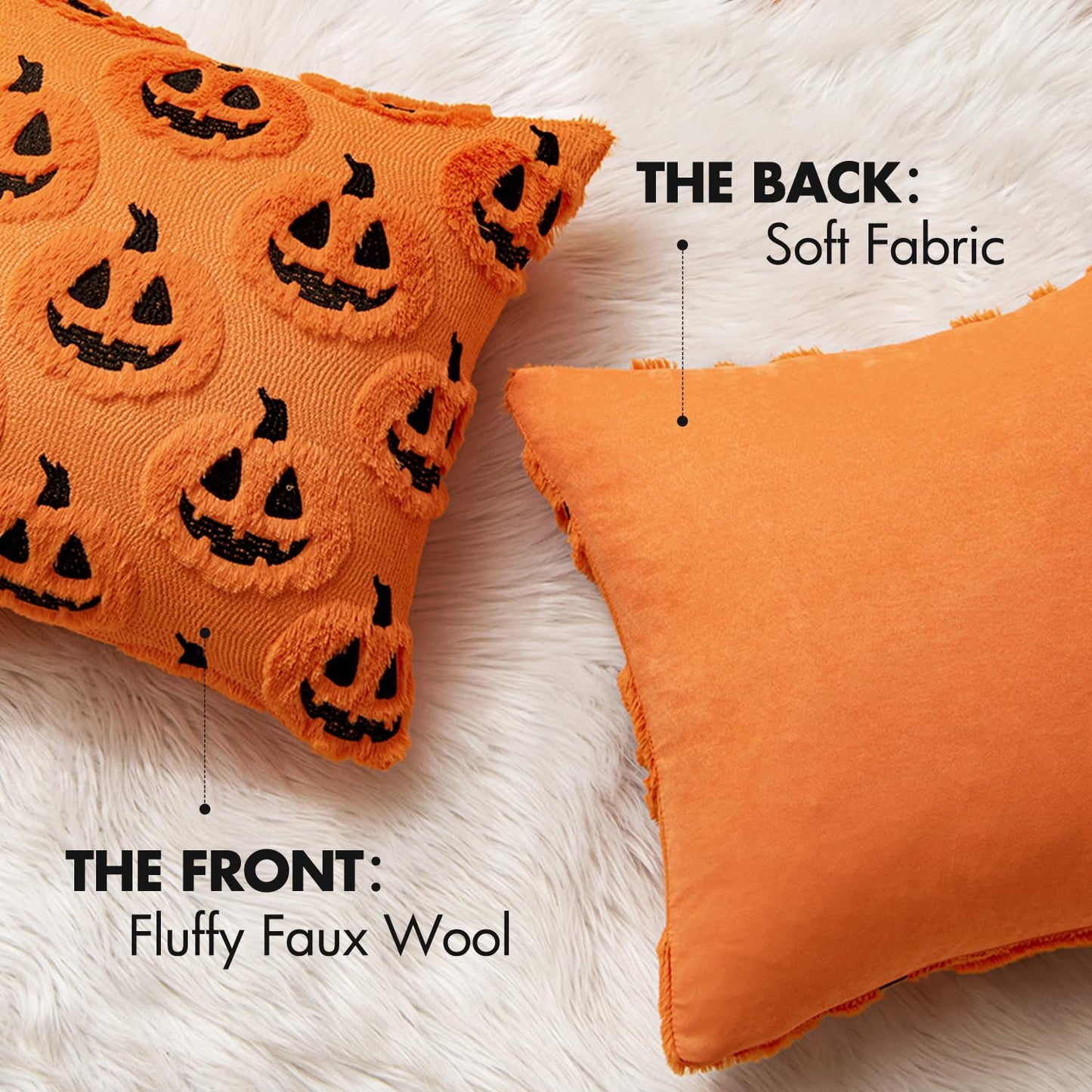 MIULEE Fall Halloween Throw Pillow Covers 18x18 Decorative Pumpkin Pattern Pillowcases Soft Plush Faux Wool Cushions for Home Patio Sofa Couch,Orange-Black