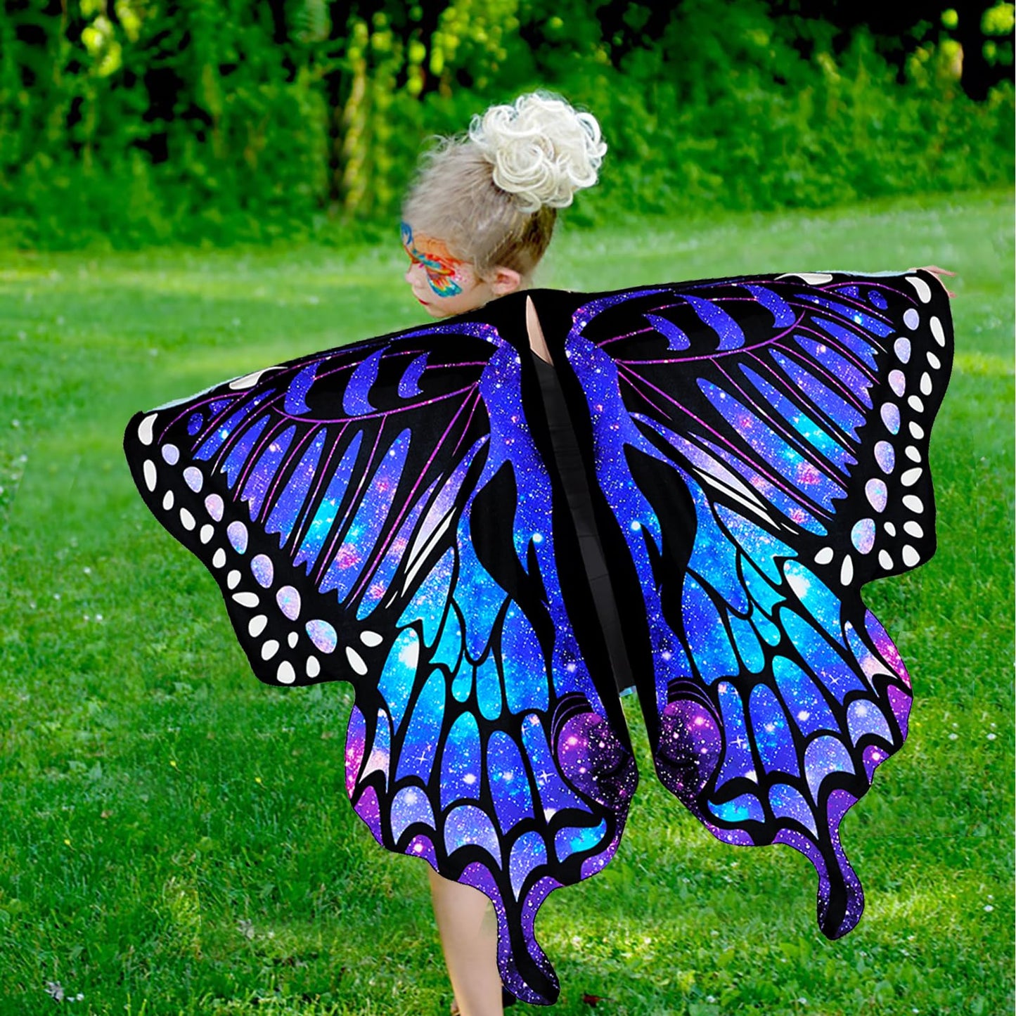 RekTak Butterfly Wings for Girls, Butterfly Costume for Halloween Party Kids Fairy Wing with Mask and Headband(Blue)