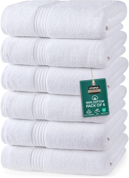 Utopia Towels - Premium Hand Towels - 100% Combed Ring Spun Cotton, Ultra Soft and Highly Absorbent, Exrta Large Thick Hand towels 41 x 71 cm, Hotel & Spa Quality Hand Towels (6-Pack) (White)