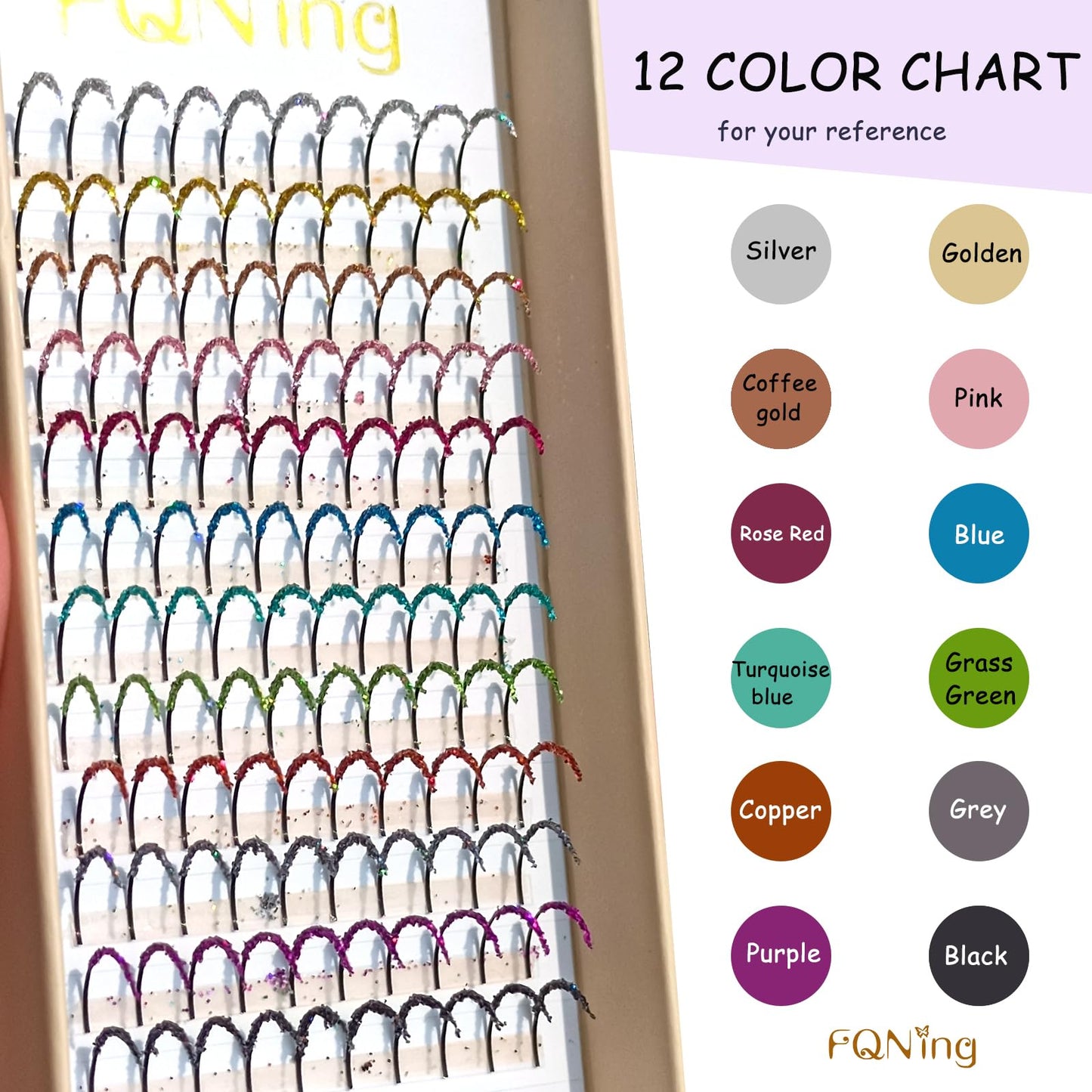 FQNing Glitter Lash Extensions Laser 12 Colors Individual Spikes Eyelash Extension Professional Supplies 15mm (Mix-12 Colors)