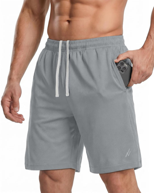 NY Threads Men's Athletic Shorts Quick Dry Loose-Fit Lightweight Running Workout Gym Shorts with Pockets, Medium, Medium Grey
