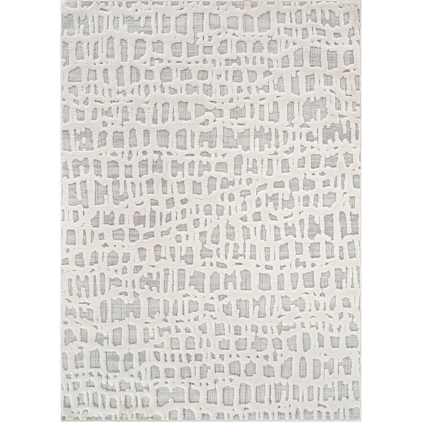 Beverly Rug Micro Loop Area Rug Gray/White 5x7 Abstract Modern Luxury Irregular Grid Durable Soft Indoor Rugs for Living Dining Room Office Stain Resistant Non Shedding Casual Indoor Carpet 5 x 7