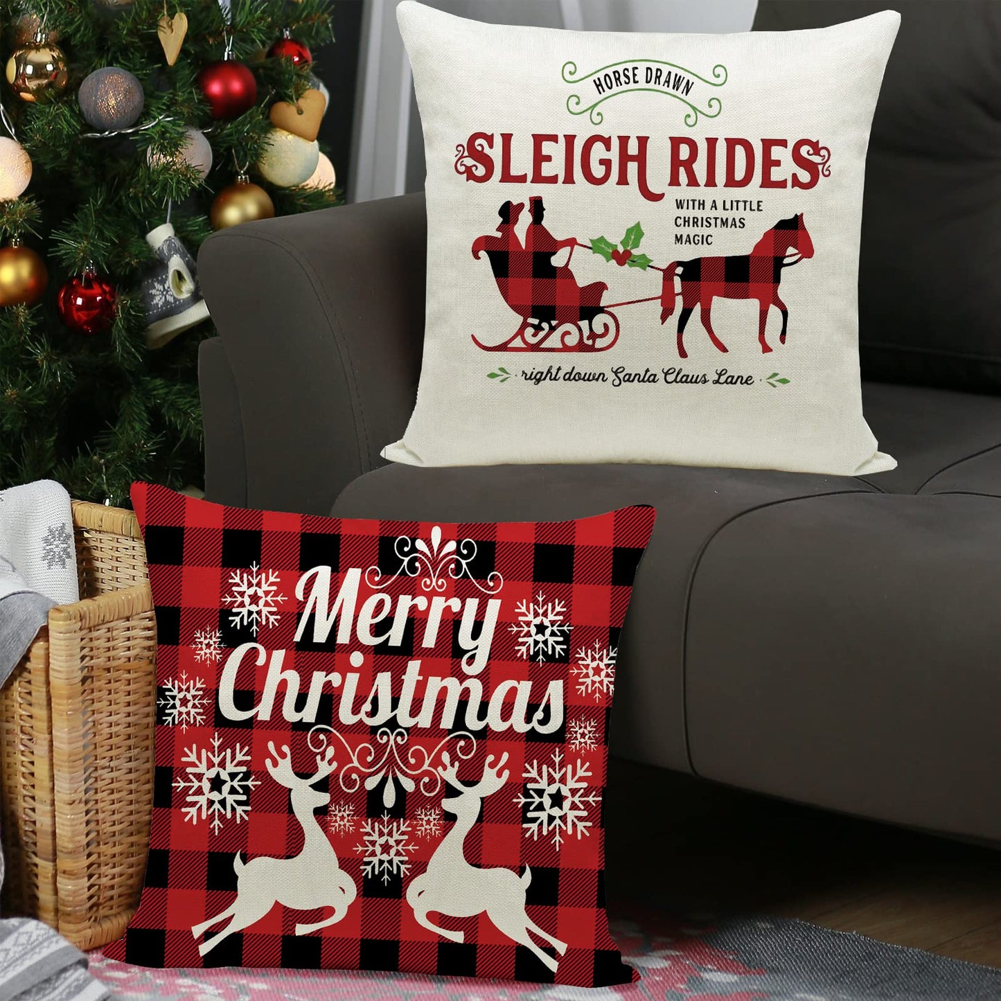 Hlonon Christmas Pillow Covers 18 x 18 Inches Set of 4 - Xmas Series Cushion Cover Case Pillow Custom Zippered Square Pillowcase