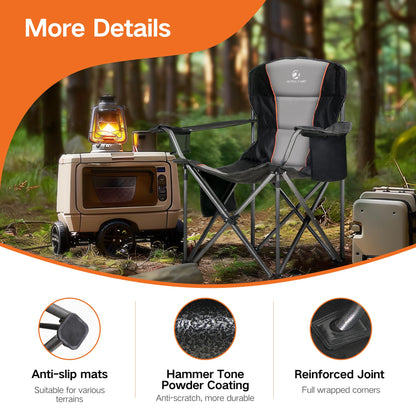 ALPHA CAMP Folding Camping Chair for Adults, Oversized Heavy Duty Lawn Chairs with Cooler Bag, Cup Holder & 600D Oxford Fabric, Folding Chairs for Outside Support 450 LBS,Outdoor Chair 2 Pack