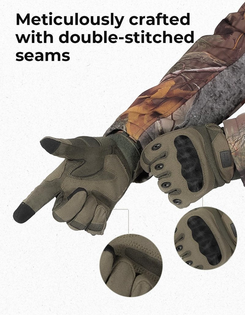 KEMIMOTO Tactical Gloves for Men, Touchscreen Motorcycle Gloves with Hard Shell & Palm Padding for Sports Motorcycle Cycling Tactical Airsoft Paintball Hunting Hiking Camping Climbing (Green,XX-Large)