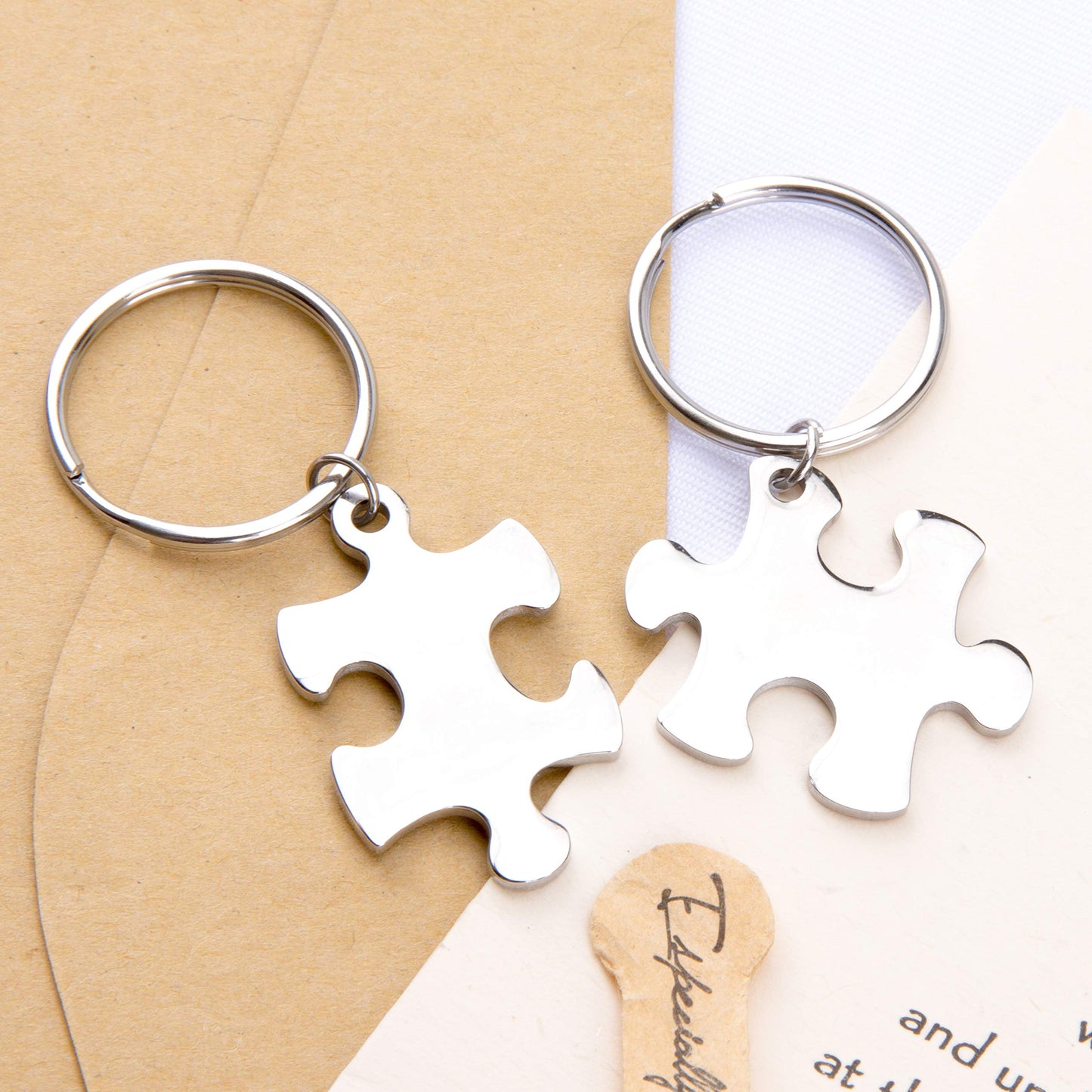 Fanery Sue Matching Puzzles Personalized Keychain Name Keychain Custom Engraved Key Chain ID Key Tag for Couples Best Friends(Engraving)