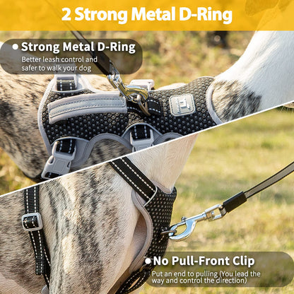 Huntboo Escape Proof Harness, No Slip Dog Harness Escape Proof, Fully Reflective Harness with Handle, Breathable, Durable, Adjustable Vest for Medium Dogs Walking and Training Gear (Black, M)