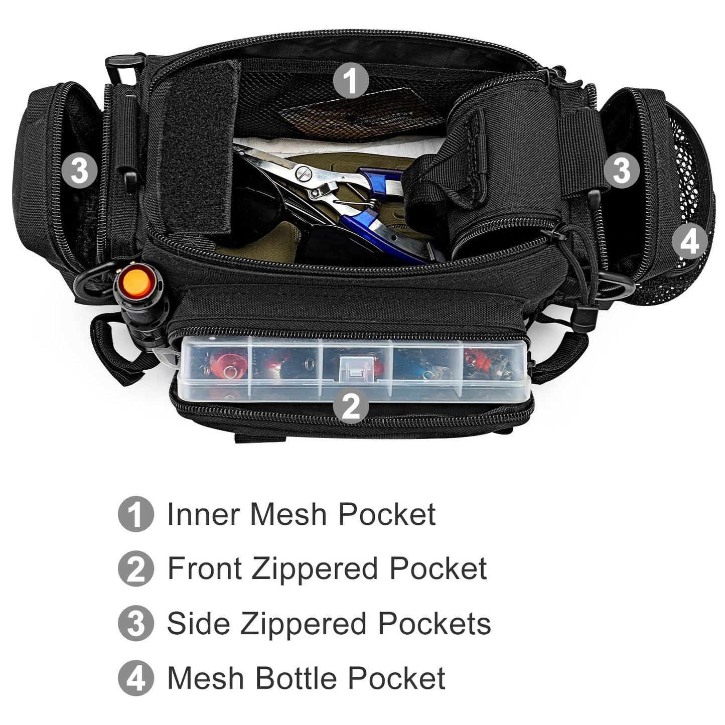 G4Free Sling Fishing Tackle Bag, Outdoor Fishing Storage Pack, Water-Resistant Fishing Bag Cross Body Sling Bag