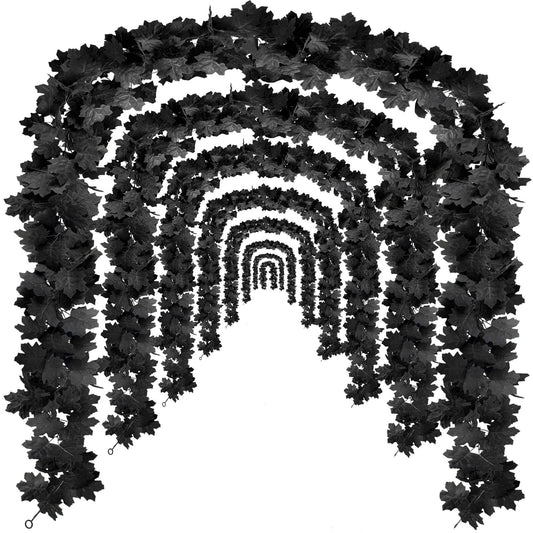 Black Leaf Garland, 4PCS Halloween Artificial Hanging Fall Leave Maple Vines, Fall Floral Garlands Thanksgiving Decor for Home Wedding Party (23.6FT)