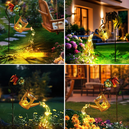 QOCNAM Solar Lights Outdoor Garden Decor Solar Watering Can with Crackle Glass Lights Waterproof Metal Hanging Fairy Lantern for Patio Lawn Yard Outside Decorations- Unique Gift Ideas for Gardening