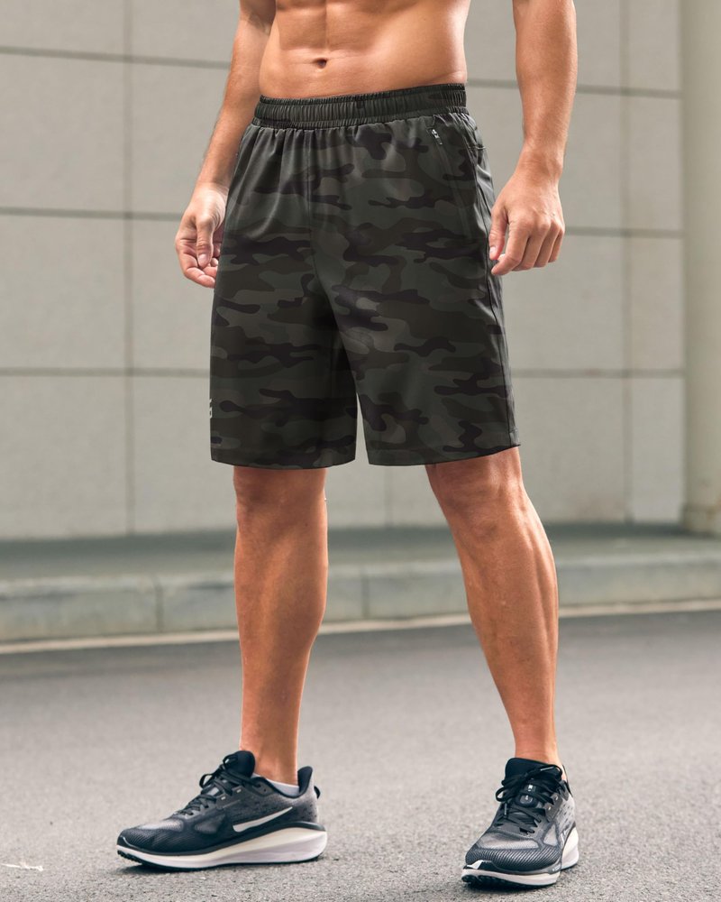 G Gradual Men's Athletic Running Shorts with Zipper Pockets Quick Dry 7"/ 5"/ 9" Workout Gym Shorts for Basketball Hiking(Green Camo,9M)