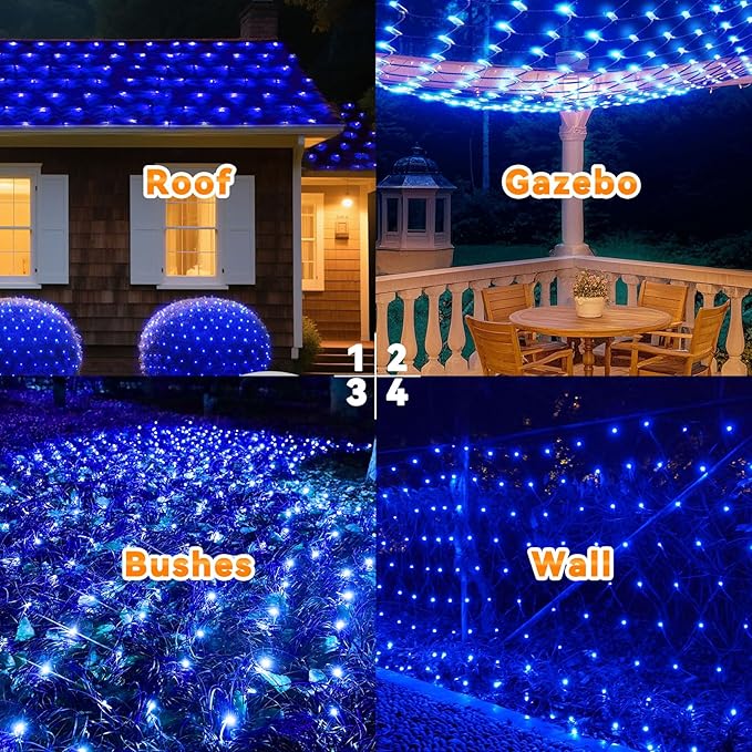 LitHome 21FT x 5FT Christmas Net Lights Outdoor Mesh Lights, 360 LED Christmas Blue Net Light for Bushes Connectable, 8 Modes Giant Mesh Light Waterproof Green Wire for Tree Garden Party Roof Decor