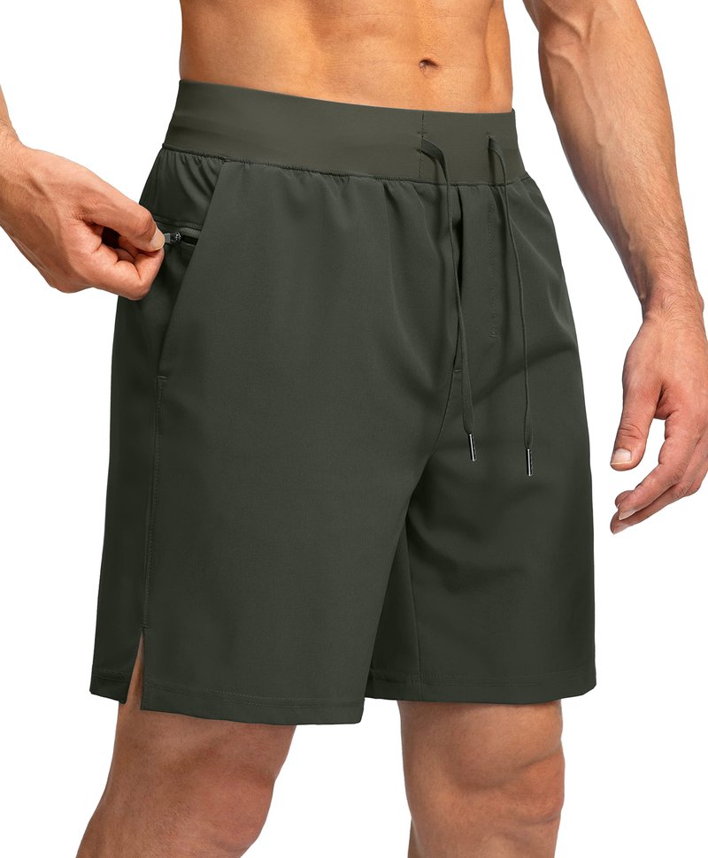 Soothfeel Men's Running Shorts with Zipper Pockets 7 Inch Lightweight Quick Dry Gym Athletic Workout Shorts for Men (Army Green, 2XL)