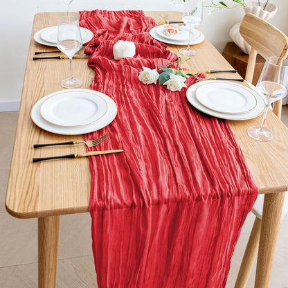 Wokceer Cheesecloth Table Runner Christmas 10FT Red Boho Gauze Fall Cheese Cloth Table Runner for Party Long Rustic Sheer Table Runners for Baby Bridal Shower Wedding Easter Table