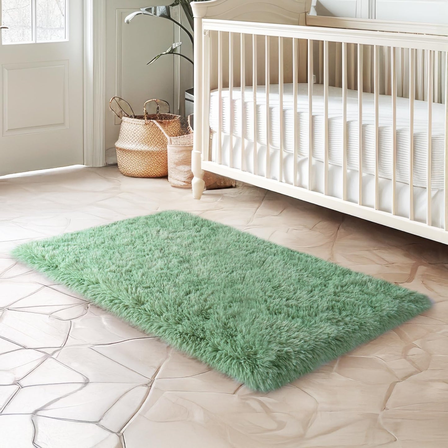 qulint Sage Green Rug for Bedroom, 2x3 Fluffy Area Rugs for Living Room Shag Fuzzy Small Carpet, Soft Shaggy Alfombras for Besides Kids Boys and Girls Dorm Nursery Home Decor (2ft x 3ft, Sage Green)