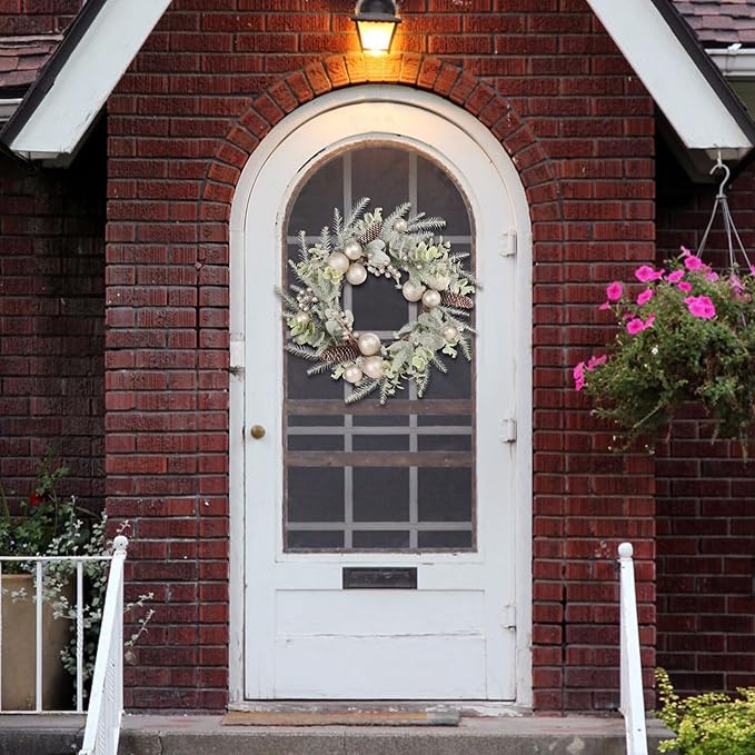 Super Holiday Christmas Wreath, 19Inch Artificial Winter Wreaths for Front Door Decorations with Wreath Hanger, for Indoor Outdoor Home Hoilday Party Xmas Wall Decor - Champagne
