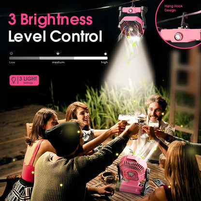 JINLICTE Camping Fan with LED Lantern, 20000mAh 9-inch Rechargeable Battery Operated Portable Tent Dual Motor, Quiet and Strong Wind, Hang Hook, Perfect Outdoor USB for Picnic, Barbecue, Fishing