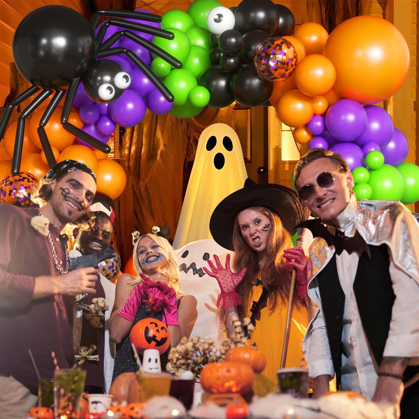 116Pcs Halloween Balloons Black Orange Purple Green Latex Balloons Eye Balloons with BOO Foil Balloon for Halloween Party Decorations