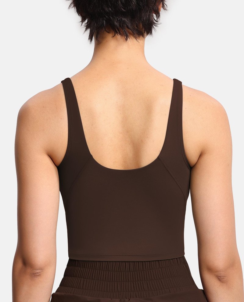 Women’s Longline Sports Bra Wirefree Padded Medium Support Yoga Bras Gym Running Workout Tank Tops Brown