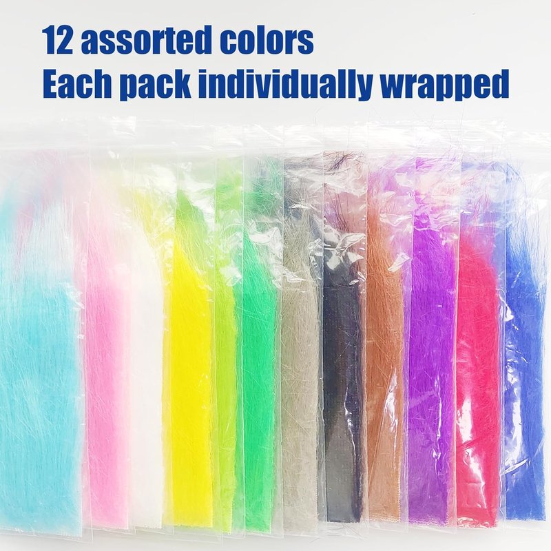 Premium Long Fiber Fly Tying Materials - 12 Pack Mix Color Craft Fur for Streamer Tails | Synthetic Fiber