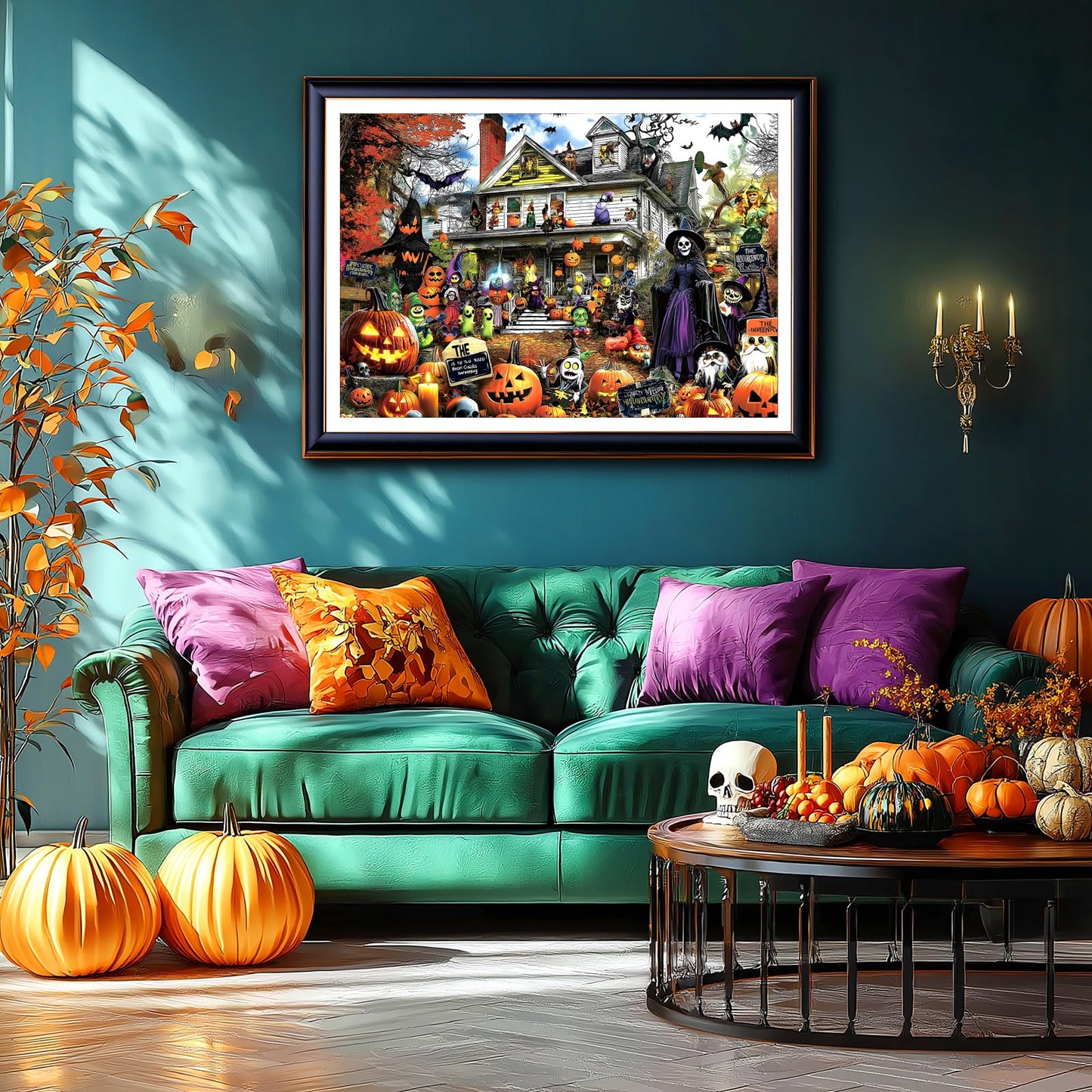 MINIWAN Halloween 1000 Piece Jigsaw Puzzle for Adults – Spooky Haunted House with Pumpkins & Witches | Challenging Fall Decor Puzzle & Unique Gift Idea for Halloween Enthusiasts
