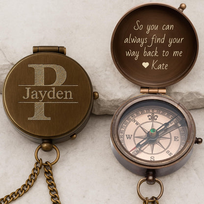 Engraved Compass Gift for Men – Personalized Brass Pocket Compass – Custom Antique Keepsake for Son, Husband, Boyfriend, or Dad – Graduation, Father’s Day, Anniversary, Birthday, or Christmas Gift