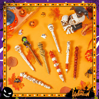 Lincia Halloween Skull Monster Novelty Pen 1.0 mm Halloween Pens Pumpkin Witch Mummy Skull Pen Writing Black Gel Ink Pens for Kids Adults Party Supplies Office School Desk Decors, 8 Styles (8 Pcs)