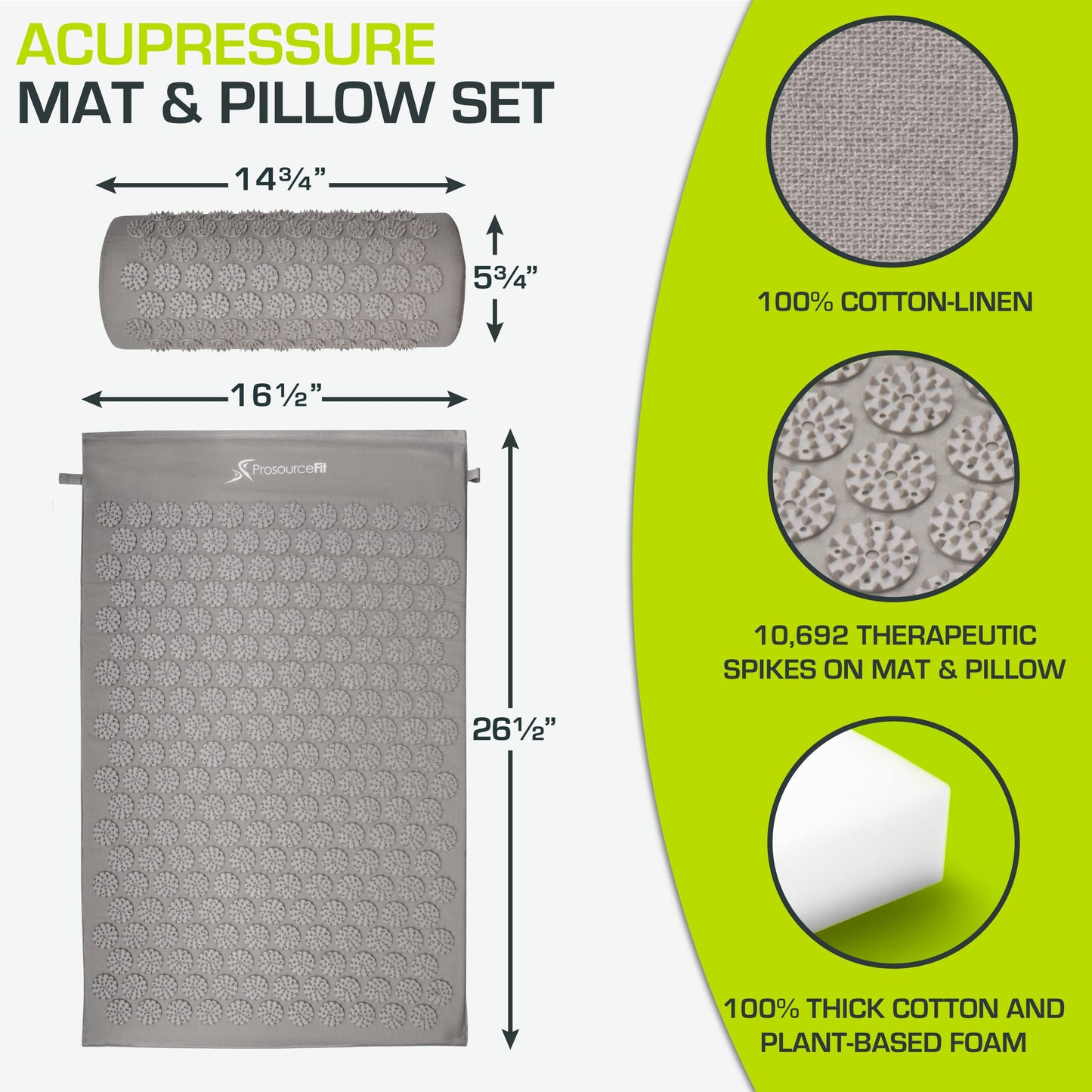 ProsourceFit Acupressure Mat and Pillow Set for Back/Neck Pain Relief and Muscle Relaxation