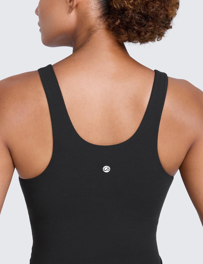 CRZ YOGA Butterlift Racerback Crop Tank Tops for Women - U Neck Yoga Padded Longline Sports Bras Pilates Workout Black Large