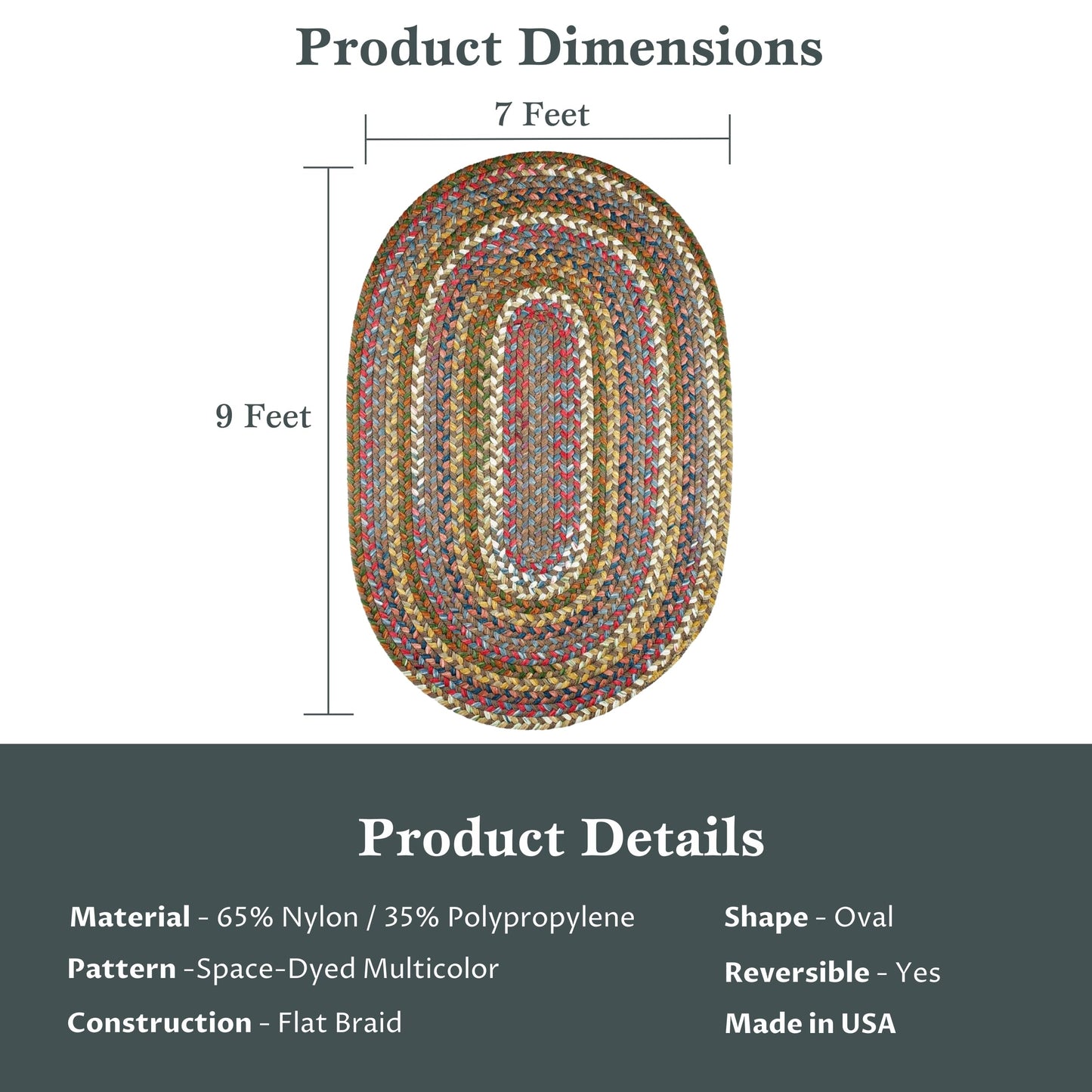 Rhody Rug Country Jewel CJ35 Bronze 7' x 9' Oval - Braided Area Rug, Home Decor, Floor Mat or Bedroom Rug - Easy Care, Ideal for High Traffic Areas in Hallway and Living Room - Made in USA