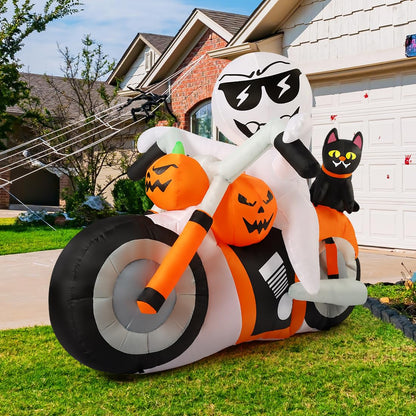 COMIN 6 FT Halloween Inflatables Ghost Outdoor Decorations Blow Up Yard Pumpkin Cat Motorcycle with Built-in LEDs for Indoor Party Garden Lawn Decor